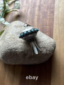 Navajo Native American Sterling Silver Turquoise Blossom Handmade Pendant MS