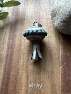 Navajo Native American Sterling Silver Turquoise Blossom Handmade Pendant MS