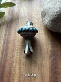 Navajo Native American Sterling Silver Turquoise Blossom Handmade Pendant MS