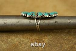 Navajo Native American Sterling Silver Turquoise Cluster Ring Size 7.5 Signed AS