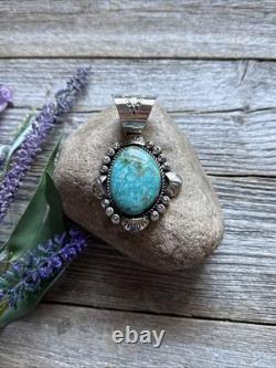 Navajo Native American Sterling Silver Turquoise Handmade Pendant R Yazzie Gift