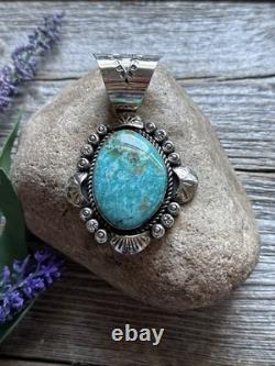Navajo Native American Sterling Silver Turquoise Handmade Pendant R Yazzie Gift