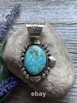 Navajo Native American Sterling Silver Turquoise Handmade Pendant R Yazzie Gift
