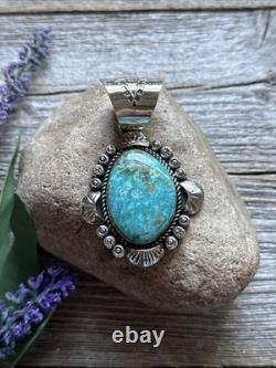 Navajo Native American Sterling Silver Turquoise Handmade Pendant R Yazzie Gift