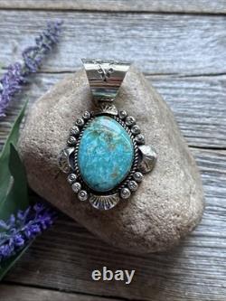 Navajo Native American Sterling Silver Turquoise Handmade Pendant R Yazzie Gift