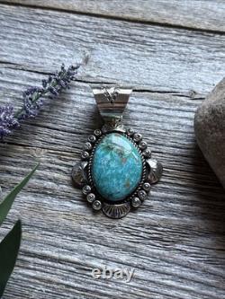 Navajo Native American Sterling Silver Turquoise Handmade Pendant R Yazzie Gift