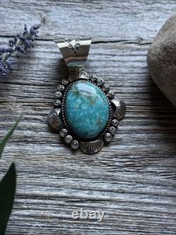 Navajo Native American Sterling Silver Turquoise Handmade Pendant R Yazzie Gift