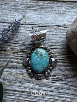Navajo Native American Sterling Silver Turquoise Handmade Pendant R Yazzie Gift