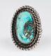 Navajo Native American Sterling Silver Turquoise Ring Signed Gh, Size 6.50