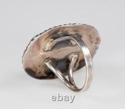 Navajo Native American Sterling Silver Turquoise Ring Signed GH, Size 6.50