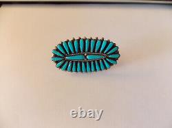 Navajo Native American Sterling Silver & Turquoise Ring with 28 stones W Begay