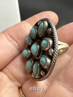 Navajo Native American Sterling Silver & Turquoise Round Cluster Ring