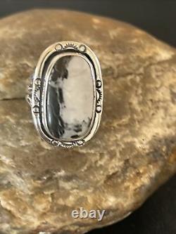 Navajo Native American Sterling Silver White Buffalo Turquoise Ring Sz 8 12341