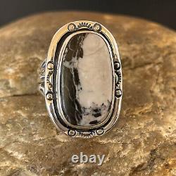 Navajo Native American Sterling Silver White Buffalo Turquoise Ring Sz 8 12341