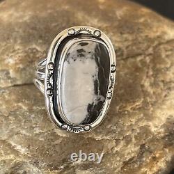 Navajo Native American Sterling Silver White Buffalo Turquoise Ring Sz 8 12341