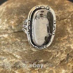 Navajo Native American Sterling Silver White Buffalo Turquoise Ring Sz 8 12341