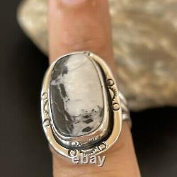 Navajo Native American Sterling Silver White Buffalo Turquoise Ring Sz 8 12341