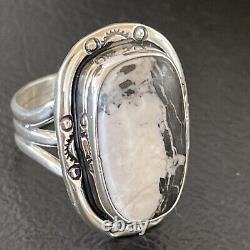 Navajo Native American Sterling Silver White Buffalo Turquoise Ring Sz 8 12341