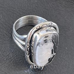 Navajo Native American Sterling Silver White Buffalo Turquoise Ring Sz 8 12341