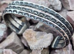 Navajo Native American Triple Row Stamped Cuff Bracelet SMALL WRIST 5