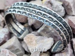Navajo Native American Triple Row Stamped Cuff Bracelet SMALL WRIST 5