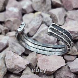 Navajo Native American Triple Row Stamped Cuff Bracelet SMALL WRIST 5