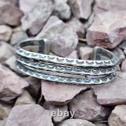 Navajo Native American Triple Row Stamped Cuff Bracelet SMALL WRIST 5