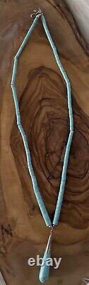 Navajo Native American Turquoise Heishi Sterling Silver Bead Necklace