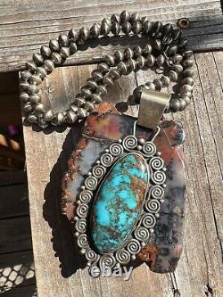 Navajo Native American Turquoise Mountain Turquoise Calvin Martinez Necklace