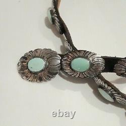 Navajo Native American Turquoise Sterling Silver Concho Belt