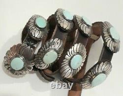 Navajo Native American Turquoise Sterling Silver Concho Belt