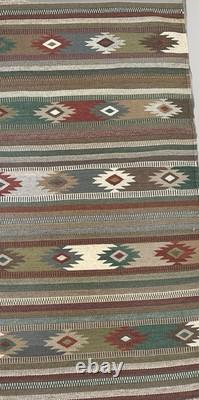 Navajo Native American Wool Rug 55x 31Southwestern Knotted Fringe Clean