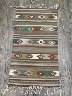 Navajo Native American Wool Rug 55x 31Southwestern Knotted Fringe Clean