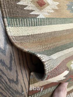 Navajo Native American Wool Rug 55x 31Southwestern Knotted Fringe Clean