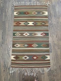 Navajo Native American Wool Rug 55x 31Southwestern Knotted Fringe Clean