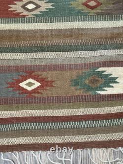 Navajo Native American Wool Rug 55x 31Southwestern Knotted Fringe Clean