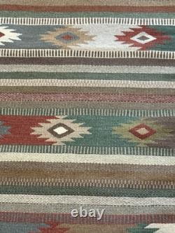 Navajo Native American Wool Rug 55x 31Southwestern Knotted Fringe Clean