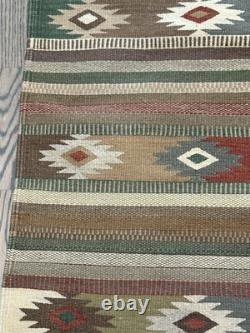 Navajo Native American Wool Rug 55x 31Southwestern Knotted Fringe Clean
