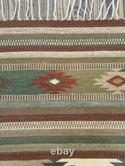 Navajo Native American Wool Rug 55x 31Southwestern Knotted Fringe Clean