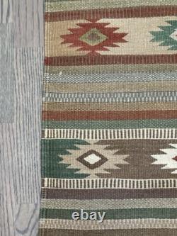 Navajo Native American Wool Rug 55x 31Southwestern Knotted Fringe Clean