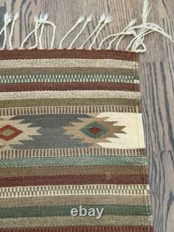 Navajo Native American Wool Rug 55x 31Southwestern Knotted Fringe Clean