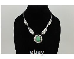 Navajo Necklace 925 Silver Green Turquoise Artist Signed C Montoya C. 80's