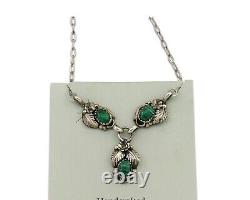Navajo Necklace 925 Silver Natural Malchite Native American Signed SN C. 80's