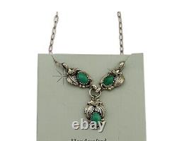 Navajo Necklace 925 Silver Natural Malchite Native American Signed SN C. 80's