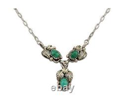 Navajo Necklace 925 Silver Natural Malchite Native American Signed SN C. 80's
