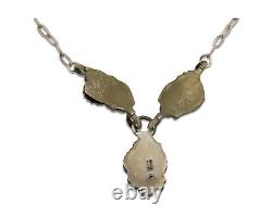 Navajo Necklace 925 Silver Natural Malchite Native American Signed SN C. 80's
