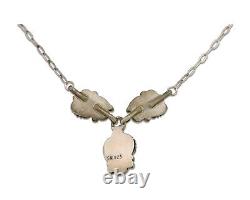 Navajo Necklace 925 Silver Natural Malchite Native American Signed SN C. 80's