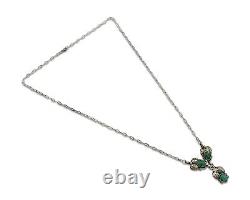 Navajo Necklace 925 Silver Natural Malchite Native American Signed SN C. 80's