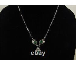 Navajo Necklace 925 Silver Natural Malchite Native American Signed SN C. 80's