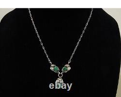 Navajo Necklace 925 Silver Natural Malchite Native American Signed SN C. 80's